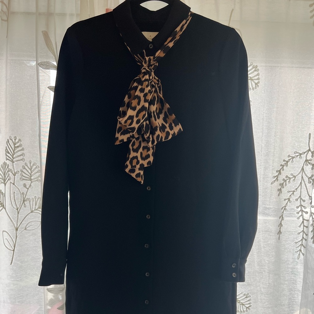 Kate Spade Black Griffin Dress with Leopard Print Tie